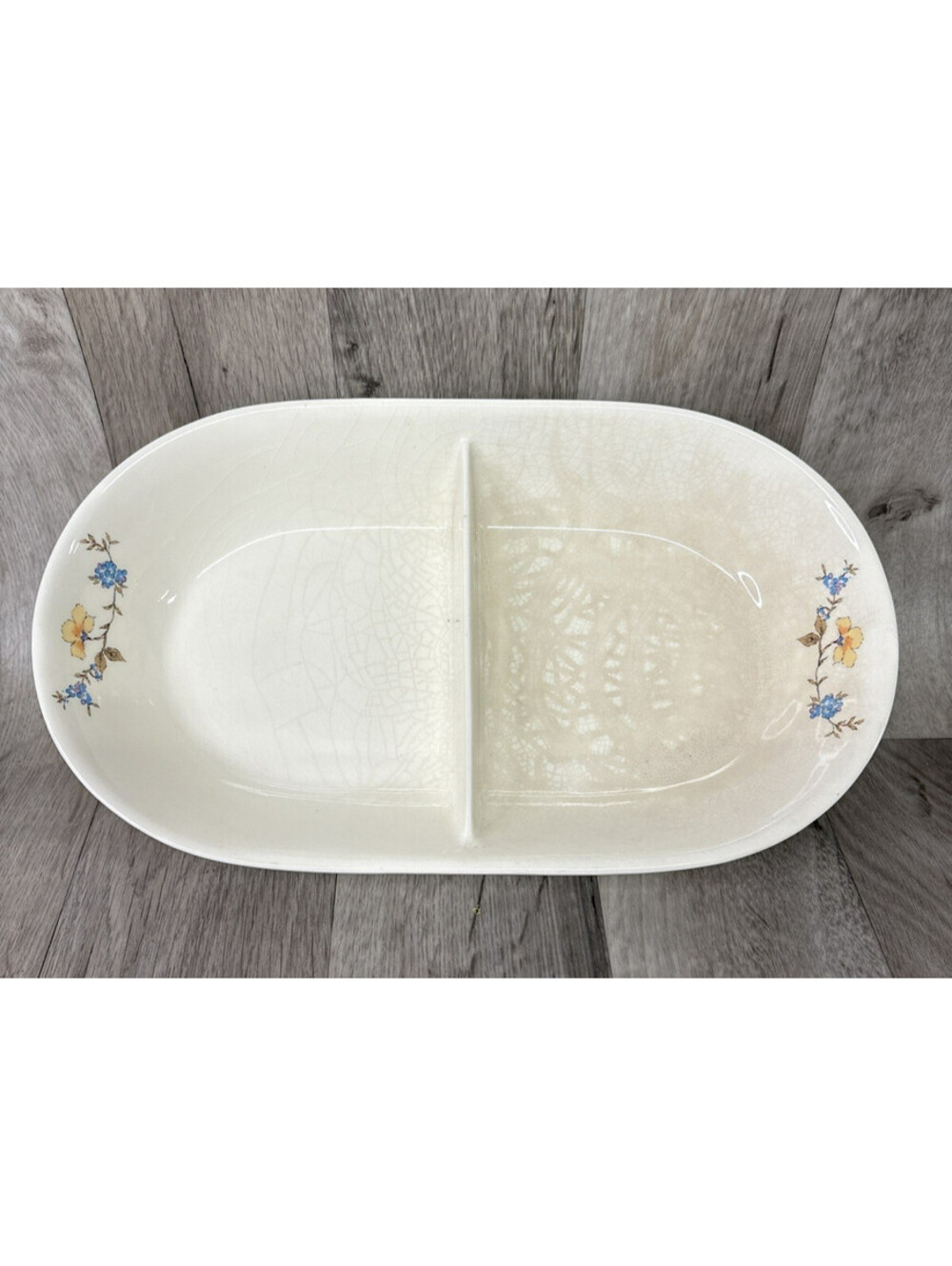 Himark Floral Mist Vegetable Serving Dish Oval Divided 13.5 x 8 Vintage Japan